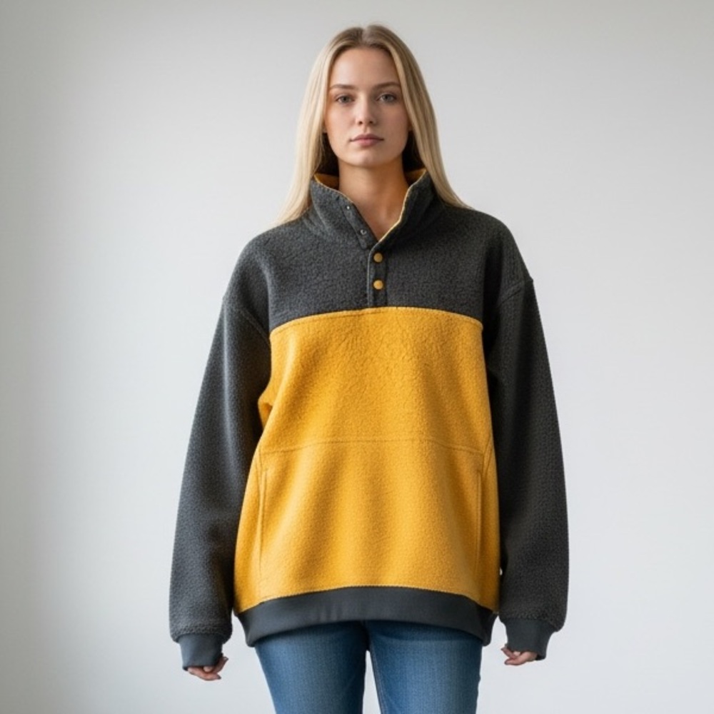 Outdoor Voices Merino Snap-Fleece Pullover
Women’s Small | Charcoal and Marigold